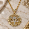 Oro Laminado Pendant Necklace, Gold Filled Style Hand of God and Judaica Design, with White Micro Pave, Polished, Golden Finish, 04.341.0065.1.20 (02 MM Thickness, 20 Inches Length)