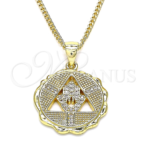 Oro Laminado Pendant Necklace, Gold Filled Style Hand of God Design, with White Micro Pave, Polished, Golden Finish, 04.341.0065.1.20 (02 MM Thickness, 20 Inches Length)
