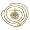 Oro Laminado Pendant Necklace, Gold Filled Style Hand of God Design, with Sapphire Blue and White Micro Pave, Polished, Golden Finish, 04.341.0065.2.20 (02 MM Thickness, 20 Inches Length)