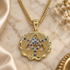 Oro Laminado Pendant Necklace, Gold Filled Style Hand of God and Judaica Design, with Sapphire Blue and White Micro Pave, Polished, Golden Finish, 04.341.0065.2.20 (02 MM Thickness, 20 Inches Length)