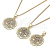 Oro Laminado Pendant Necklace, Gold Filled Style Hand of God Design, with Sapphire Blue and White Micro Pave, Polished, Golden Finish, 04.341.0065.2.20 (02 MM Thickness, 20 Inches Length)
