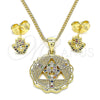 Oro Laminado Earring and Pendant Adult Set, Gold Filled Style Hand of God Design, with Multicolor Micro Pave, Polished, Golden Finish, 10.156.0396.1