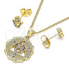 Oro Laminado Earring and Pendant Adult Set, Gold Filled Style Hand of God Design, with Multicolor Micro Pave, Polished, Golden Finish, 10.156.0396.1