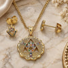 Oro Laminado Earring and Pendant Adult Set, Gold Filled Style Hand of God and Judaica Design, with Multicolor Micro Pave, Polished, Golden Finish, 10.156.0396.1
