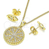 Oro Laminado Earring and Pendant Adult Set, Gold Filled Style Evil Eye Design, with White Micro Pave, Polished, Golden Finish, 10.156.0397