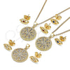 Oro Laminado Earring and Pendant Adult Set, Gold Filled Style Evil Eye Design, with White Micro Pave, Polished, Golden Finish, 10.156.0397