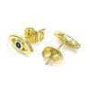 Oro Laminado Stud Earring, Gold Filled Style Evil Eye Design, with Sapphire Blue Cubic Zirconia, Polished, Golden Finish, 02.156.0605