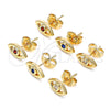 Oro Laminado Stud Earring, Gold Filled Style Evil Eye Design, with Sapphire Blue Cubic Zirconia, Polished, Golden Finish, 02.156.0605