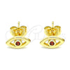 Gold Filled Ring — Stud Earring Evil Eye Design with Garnet Cubic — alternate product view — SKU 145402 | Oro Laminado anillo — Stud Earring Evil Eye diseño with Garnet Cubic — SKU 145402