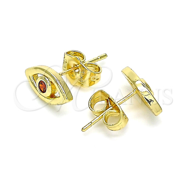 Gold Filled Ring — Stud Earring Evil Eye Design with Garnet Cubic — alternate product view — SKU 145402 | Oro Laminado anillo — Stud Earring Evil Eye diseño with Garnet Cubic — SKU 145402