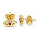 Oro Laminado Stud Earring, Gold Filled Style Evil Eye Design, with Garnet Cubic Zirconia, Polished, Golden Finish, 02.156.0605.1