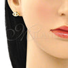 Oro Laminado Stud Earring, Gold Filled Style Evil Eye Design, with White Cubic Zirconia, Polished, Golden Finish, 02.156.0605.2