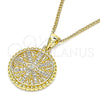 Oro Laminado Pendant Necklace, Gold Filled Style Evil Eye Design, with White Micro Pave, Polished, Golden Finish, 04.341.0064.1.20 (02 MM Thickness, 20 Inches Length)