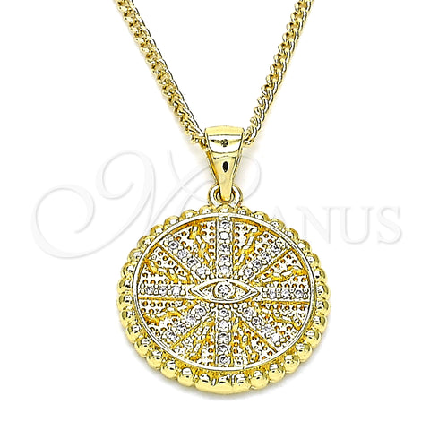 Oro Laminado Pendant Necklace, Gold Filled Style Evil Eye Design, with White Micro Pave, Polished, Golden Finish, 04.341.0064.1.20 (02 MM Thickness, 20 Inches Length)