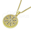 Oro Laminado Pendant Necklace, Gold Filled Style Evil Eye Design, with Sapphire Blue and White Micro Pave, Polished, Golden Finish, 04.341.0064.2.20 (02 MM Thickness, 20 Inches Length)