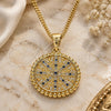Oro Laminado Pendant Necklace, Gold Filled Style Evil Eye Design, with Sapphire Blue and White Micro Pave, Polished, Golden Finish, 04.341.0064.2.20 (02 MM Thickness, 20 Inches Length)