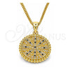 Oro Laminado Pendant Necklace, Gold Filled Style Evil Eye Design, with Sapphire Blue and White Micro Pave, Polished, Golden Finish, 04.341.0064.2.20 (02 MM Thickness, 20 Inches Length)