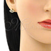 Oro Laminado Earring and Pendant Adult Set, Gold Filled Style Evil Eye Design, with Sapphire Blue and White Micro Pave, Polished, Golden Finish, 10.156.0397.2