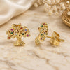 Oro Laminado Stud Earring, Gold Filled Style Tree Design, with Multicolor Micro Pave, Polished, Golden Finish, 02.156.0607