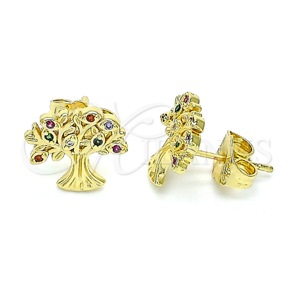 Gold Filled Ring — Stud Earring Tree Design with Multicolor Micro Pave — main product view — SKU 145412 | Oro Laminado anillo — Stud Earring Tree diseño with Multicolor Micro Pave — SKU 145412