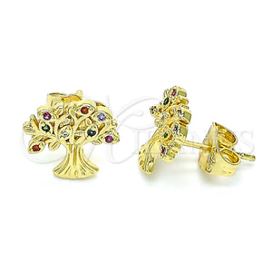 Gold Filled Ring — Stud Earring Tree Design with Multicolor Micro Pave — main product view — SKU 145412 | Oro Laminado anillo — Stud Earring Tree diseño with Multicolor Micro Pave — SKU 145412