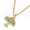Oro Laminado Pendant Necklace, Gold Filled Style Tree Design, with Multicolor Micro Pave, Polished, Golden Finish, 04.156.0427.20 (02 MM Thickness, 20 Inches Length)
