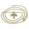 Oro Laminado Pendant Necklace, Gold Filled Style Tree Design, with Multicolor Micro Pave, Polished, Golden Finish, 04.156.0427.20 (02 MM Thickness, 20 Inches Length)
