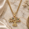 Oro Laminado Pendant Necklace, Gold Filled Style Tree Design, with Multicolor Micro Pave, Polished, Golden Finish, 04.156.0427.20 (02 MM Thickness, 20 Inches Length)
