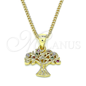 Gold Filled Necklace — Pendant Necklace Tree Design with Multicolor Micro Pave — main product view — SKU 145413 | Oro Laminado collar — Pendant Necklace Tree diseño with Multicolor Micro Pave — SKU 145413