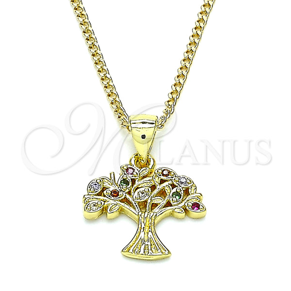 Gold Filled Necklace — Pendant Necklace Tree Design with Multicolor Micro Pave — main product view — SKU 145413 | Oro Laminado collar — Pendant Necklace Tree diseño with Multicolor Micro Pave — SKU 145413