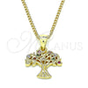 Oro Laminado Pendant Necklace, Gold Filled Style Tree Design, with Multicolor Micro Pave, Polished, Golden Finish, 04.156.0427.20 (02 MM Thickness, 20 Inches Length)