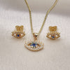 Oro Laminado Earring and Pendant Adult Set, Gold Filled Style Evil Eye Design, with Sapphire Blue Cubic Zirconia and Multicolor Micro Pave, Polished, Golden Finish, 10.156.0400