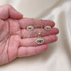 Oro Laminado Earring and Pendant Adult Set, Gold Filled Style Evil Eye Design, with Sapphire Blue Cubic Zirconia and Multicolor Micro Pave, Polished, Golden Finish, 10.156.0400