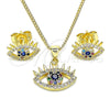 Oro Laminado Earring and Pendant Adult Set, Gold Filled Style Evil Eye Design, with Sapphire Blue Cubic Zirconia and Multicolor Micro Pave, Polished, Golden Finish, 10.156.0400