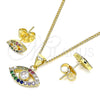 Oro Laminado Earring and Pendant Adult Set, Gold Filled Style Evil Eye Design, with White Cubic Zirconia and Multicolor Micro Pave, Polished, Golden Finish, 10.156.0401