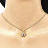 Oro Laminado Earring and Pendant Adult Set, Gold Filled Style Evil Eye Design, with Ruby Cubic Zirconia, Polished, Golden Finish, 10.156.0402