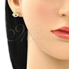 Oro Laminado Earring and Pendant Adult Set, Gold Filled Style Evil Eye Design, with Ruby Cubic Zirconia, Polished, Golden Finish, 10.156.0402