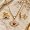 Oro Laminado Earring and Pendant Adult Set, Gold Filled Style Evil Eye Design, with Ruby Cubic Zirconia, Polished, Golden Finish, 10.156.0402