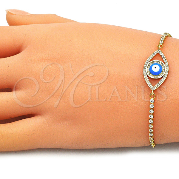 Gold Filled Bracelet — Adjustable Bolo Bracelet Evil Eye Design with White — alternate product view — SKU 145418 | Oro Laminado brazalete — Adjustable Bolo Bracelet Evil Eye diseño with blanco — SKU 145418