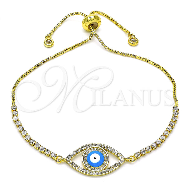Gold Filled Bracelet — Adjustable Bolo Bracelet Evil Eye Design with White — main product view — SKU 145418 | Oro Laminado brazalete — Adjustable Bolo Bracelet Evil Eye diseño with blanco — SKU 145418