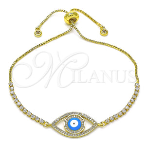Gold Filled Bracelet — Adjustable Bolo Bracelet Evil Eye Design with White — main product view — SKU 145418 | Oro Laminado brazalete — Adjustable Bolo Bracelet Evil Eye diseño with blanco — SKU 145418