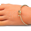 Oro Laminado Individual Bangle, Gold Filled Style Judaica and Hand of God Design, with Sapphire Blue and White Micro Pave, Polished, Golden Finish, 07.193.0030.04 (02 MM Thickness, Size 4 (2.25 Diameter))