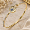 Oro Laminado Individual Bangle, Gold Filled Style Judaica and Hand of God Design, with Sapphire Blue and White Micro Pave, Polished, Golden Finish, 07.193.0030.04 (02 MM Thickness, Size 4 (2.25 Diameter))