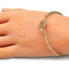 Oro Laminado Individual Bangle, Gold Filled Style Evil Eye Design, with White Micro Pave and White Crystal, Polished, Golden Finish, 07.193.0031.04 (02 MM Thickness, Size 4 (2.25 Diameter))