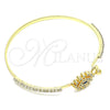 Oro Laminado Individual Bangle, Gold Filled Style Evil Eye Design, with White Micro Pave and White Crystal, Polished, Golden Finish, 07.193.0031.04 (02 MM Thickness, Size 4 (2.25 Diameter))