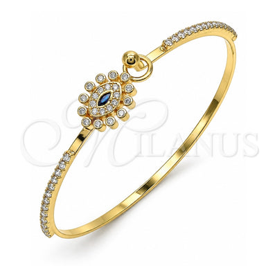 Oro Laminado Individual Bangle, Gold Filled Style Evil Eye Design, with White Micro Pave and White Crystal, Polished, Golden Finish, 07.193.0031.04 (02 MM Thickness, Size 4 (2.25 Diameter))