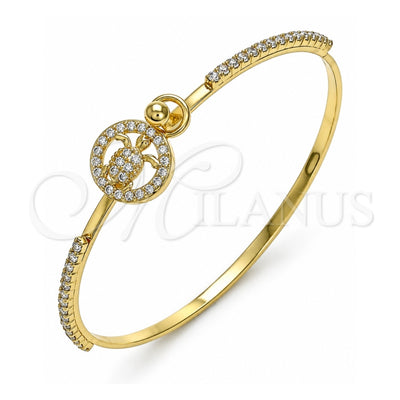 Oro Laminado Individual Bangle, Gold Filled Style Turtle Design, with White Micro Pave and White Crystal, Polished, Golden Finish, 07.193.0032.04 (02 MM Thickness, Size 4 (2.25 Diameter))