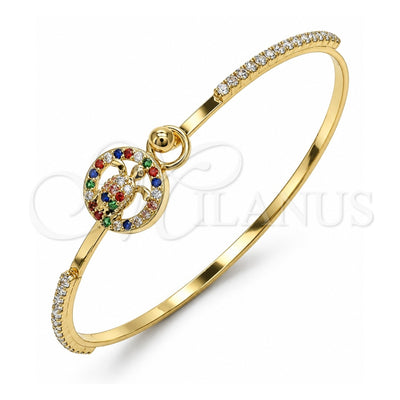 Oro Laminado Individual Bangle, Gold Filled Style Turtle Design, with Multicolor Micro Pave and White Crystal, Polished, Golden Finish, 07.193.0032.1.04 (02 MM Thickness, Size 4 (2.25 Diameter))