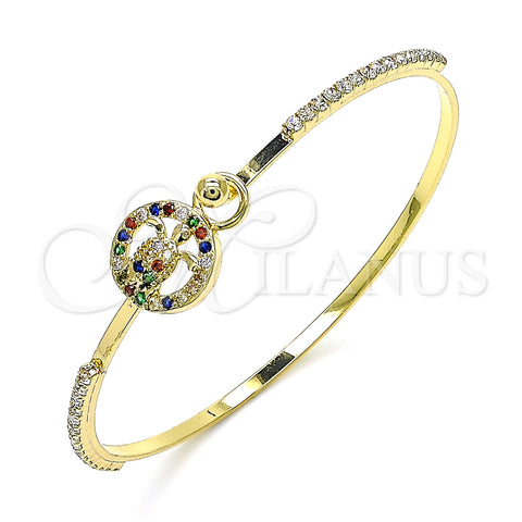 Oro Laminado Individual Bangle, Gold Filled Style Turtle Design, with Multicolor Micro Pave and White Crystal, Polished, Golden Finish, 07.193.0032.1.04 (02 MM Thickness, Size 4 (2.25 Diameter))