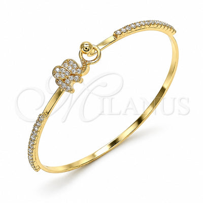 Oro Laminado Individual Bangle, Gold Filled Style Elephant Design, with White Micro Pave and White Crystal, Polished, Golden Finish, 07.193.0033.04 (02 MM Thickness, Size 4 (2.25 Diameter))